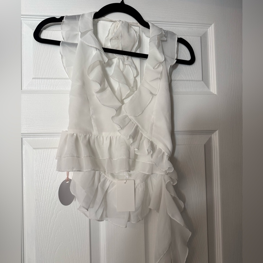 White Ruffle V-Neck Blouse Size XS NWT